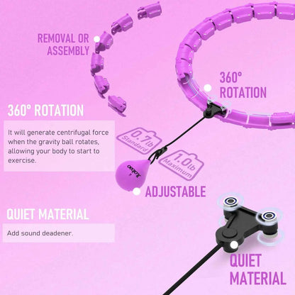 Weighted Fitness Hoop for Adults – 47" Adjustable Smart Weighted Hula Hoop with 24 Detachable Links & Auto-Spinning Ball