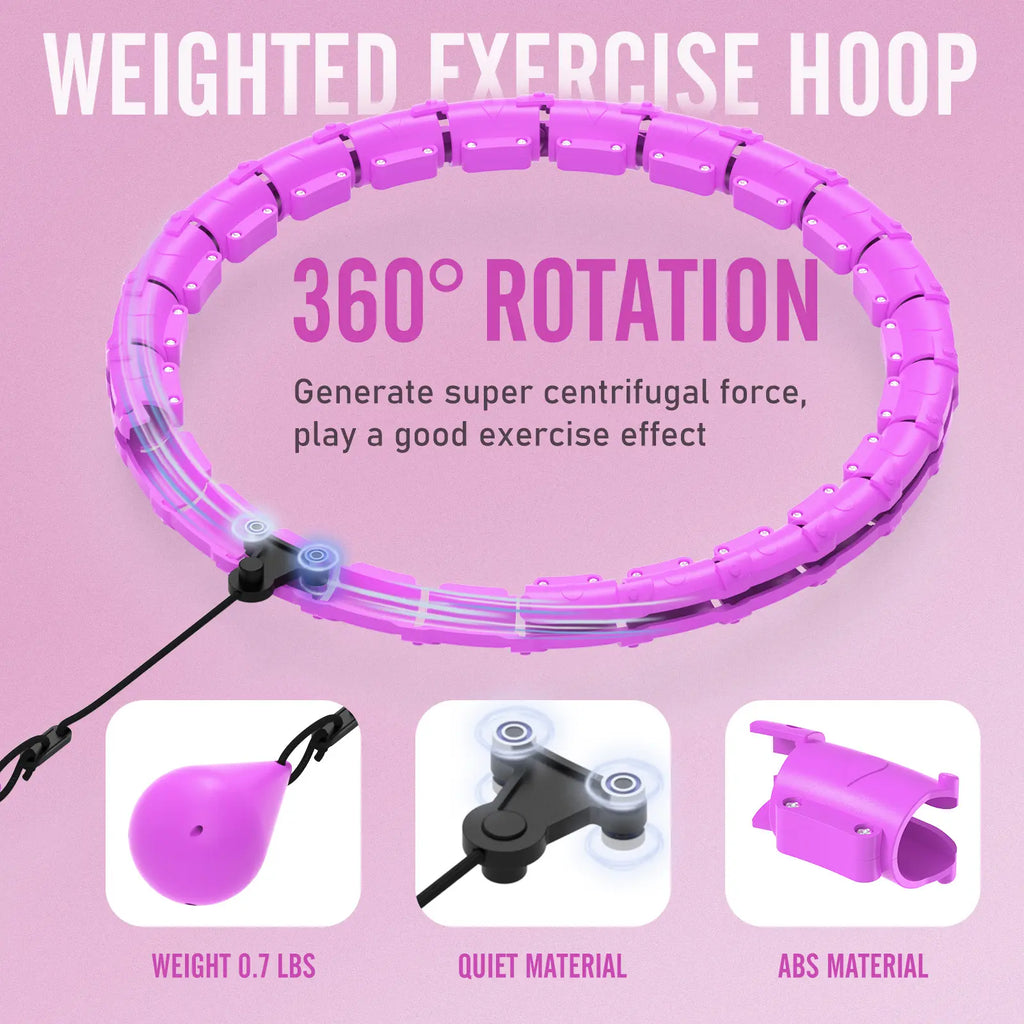 Weighted Fitness Hoop for Adults – 47" Adjustable Smart Weighted Hula Hoop with 24 Detachable Links & Auto-Spinning Ball