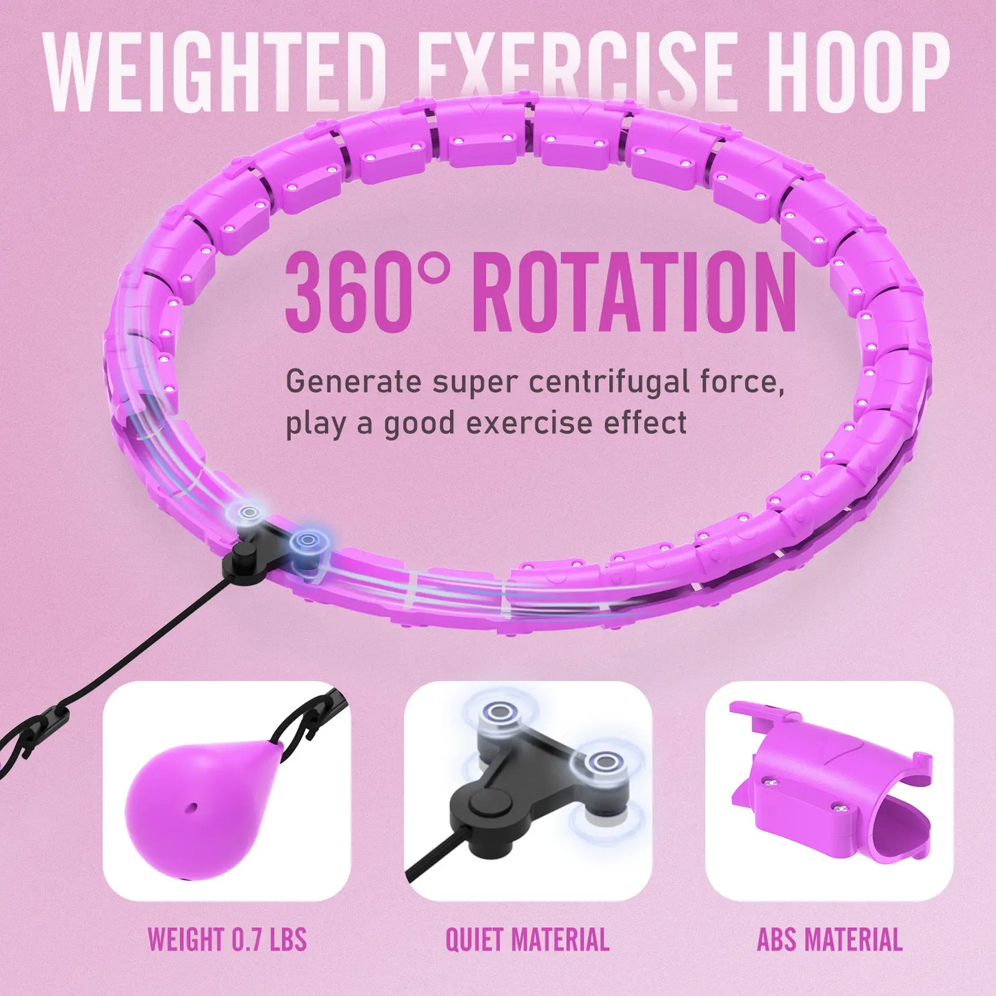 Weighted Fitness Hoop for Adults – 47" Adjustable Smart Weighted Hula Hoop with 24 Detachable Links & Auto-Spinning Ball
