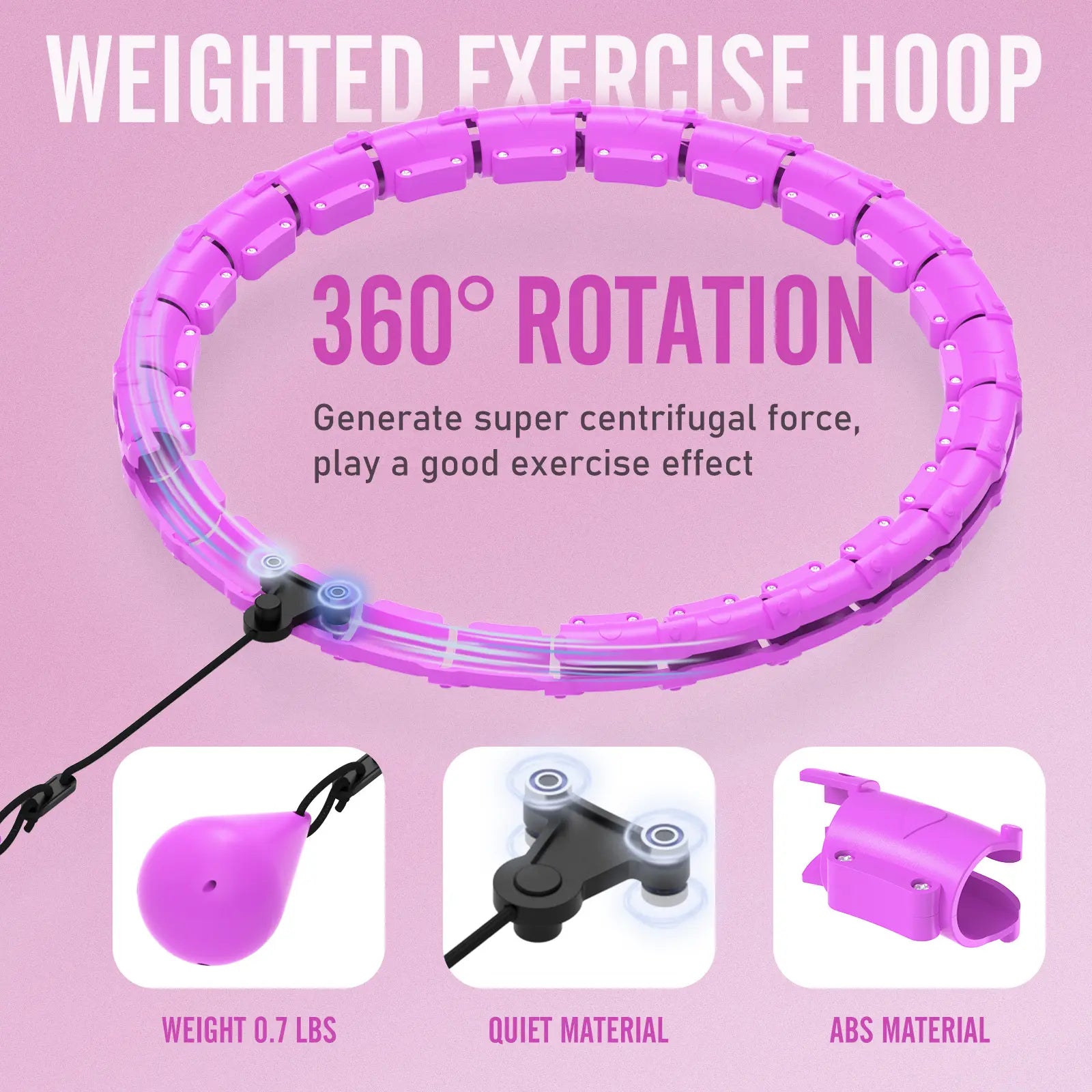 Weighted Fitness Hoop for Adults – 47" Adjustable Smart Weighted Hula Hoop with 24 Detachable Links & Auto-Spinning Ball
