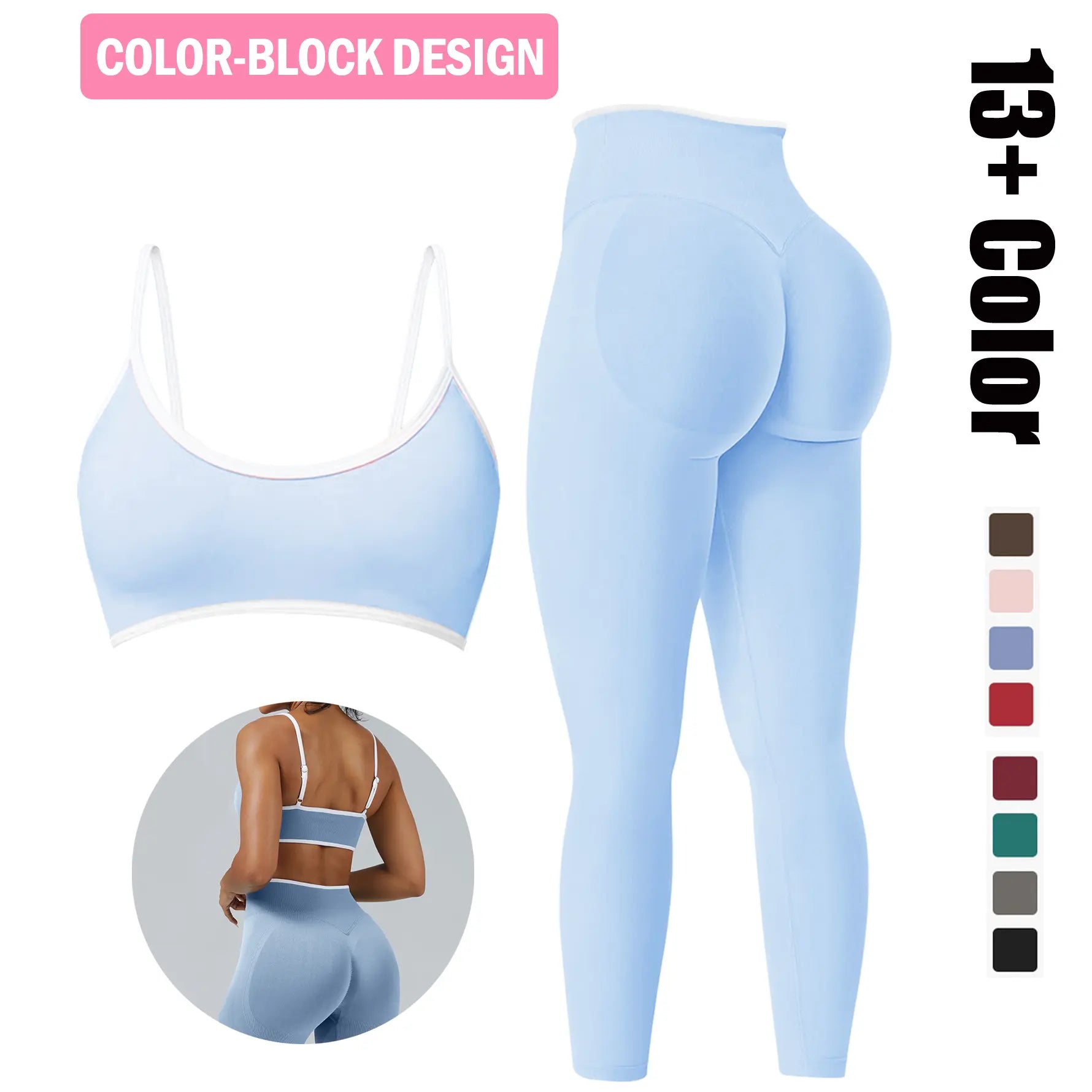 Women's 2-Piece Seamless Ribbed Workout Set | Sports Bra & Butt Lifting Leggings