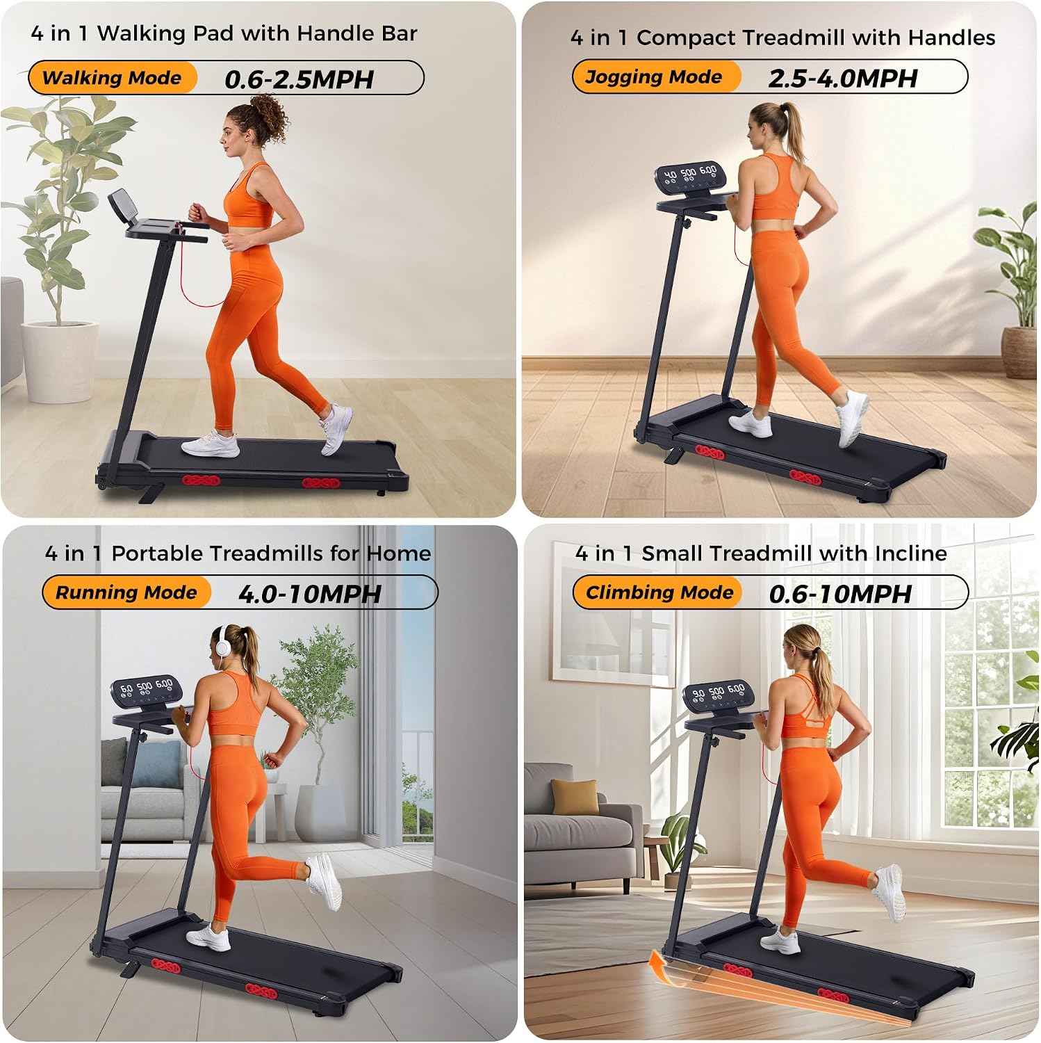 4-in-1 Walking Pad Treadmill – 3.5HP Foldable Home Treadmill, 400 lb Capacity