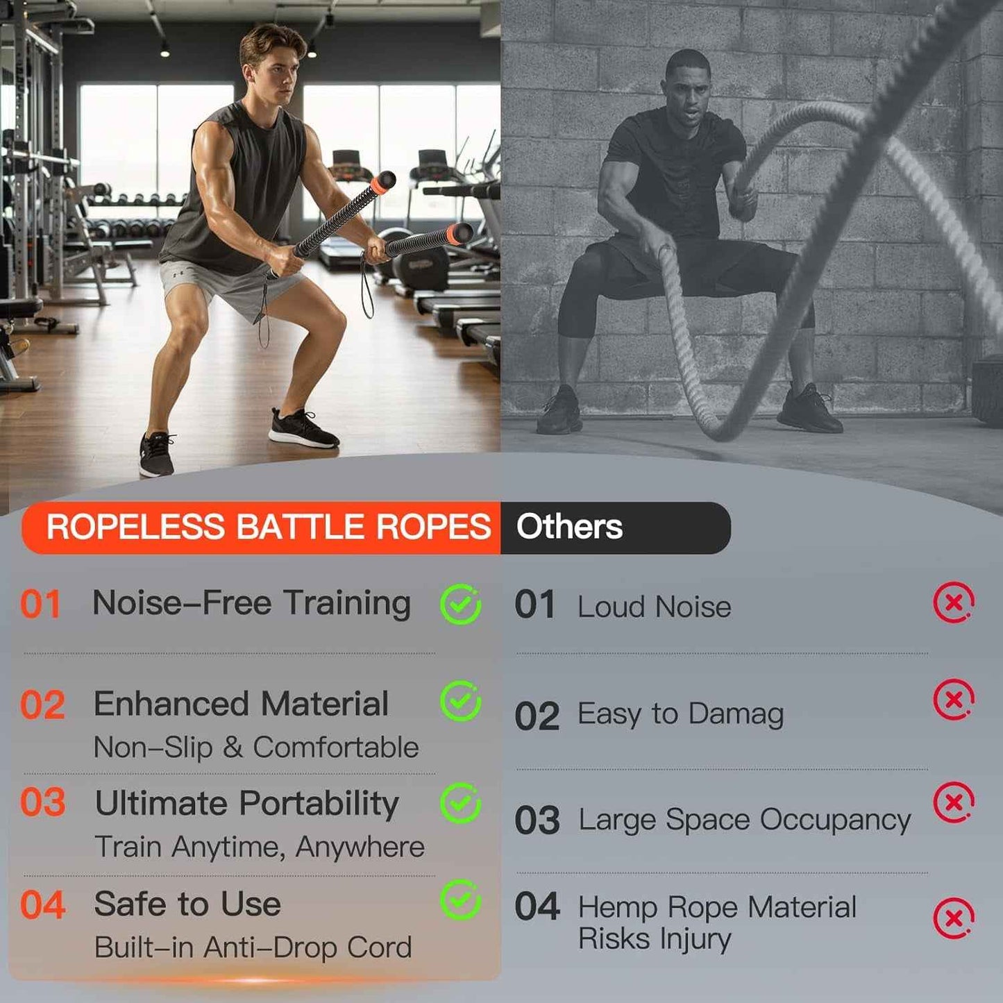 Cordless Battle Ropes – Portable HIIT Workout for Home & Travel
