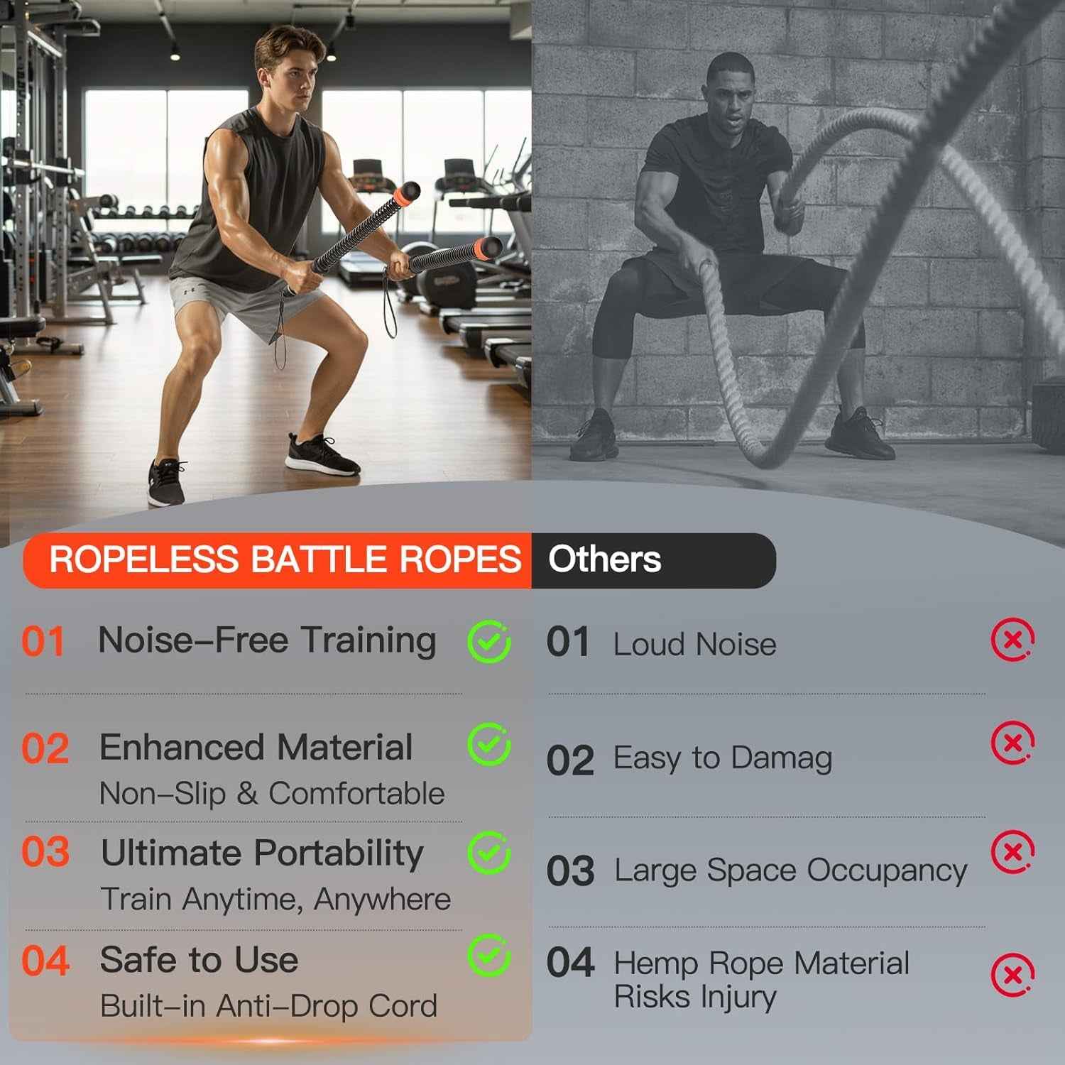 Cordless Battle Ropes – Portable HIIT Workout for Home & Travel