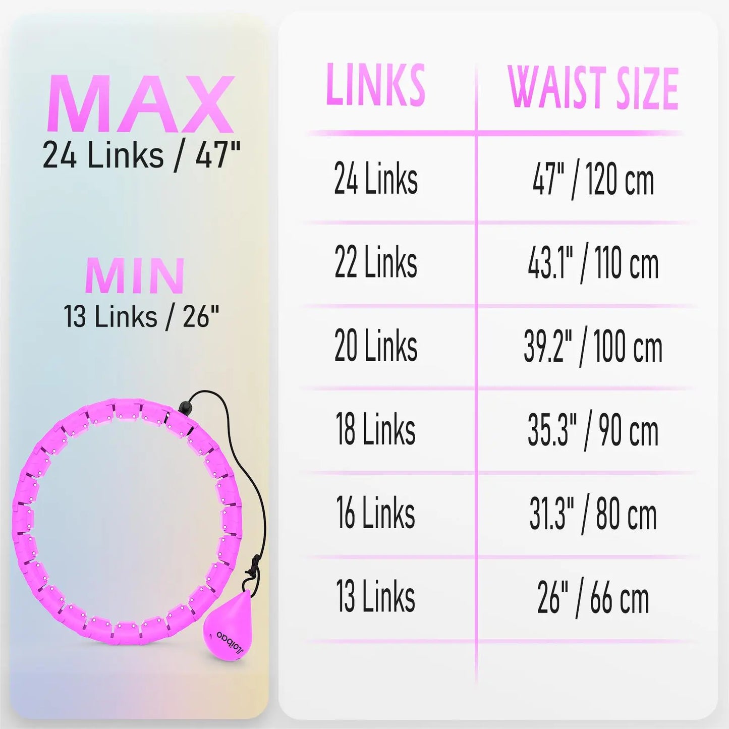 Weighted Fitness Hoop for Adults – 47" Adjustable Smart Weighted Hula Hoop with 24 Detachable Links & Auto-Spinning Ball