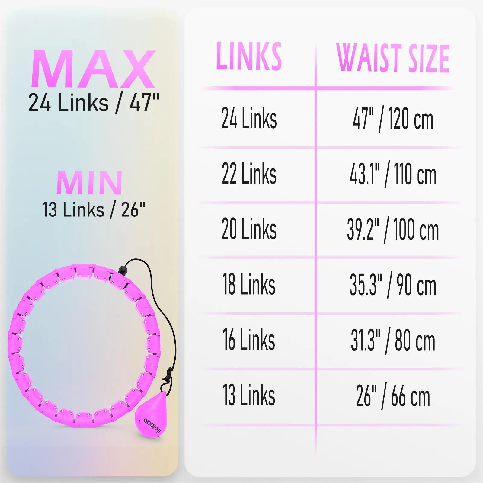 Weighted Fitness Hoop for Adults – 47" Adjustable Smart Weighted Hula Hoop with 24 Detachable Links & Auto-Spinning Ball