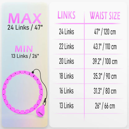 Weighted Fitness Hoop for Adults – 47" Adjustable Smart Weighted Hula Hoop with 24 Detachable Links & Auto-Spinning Ball