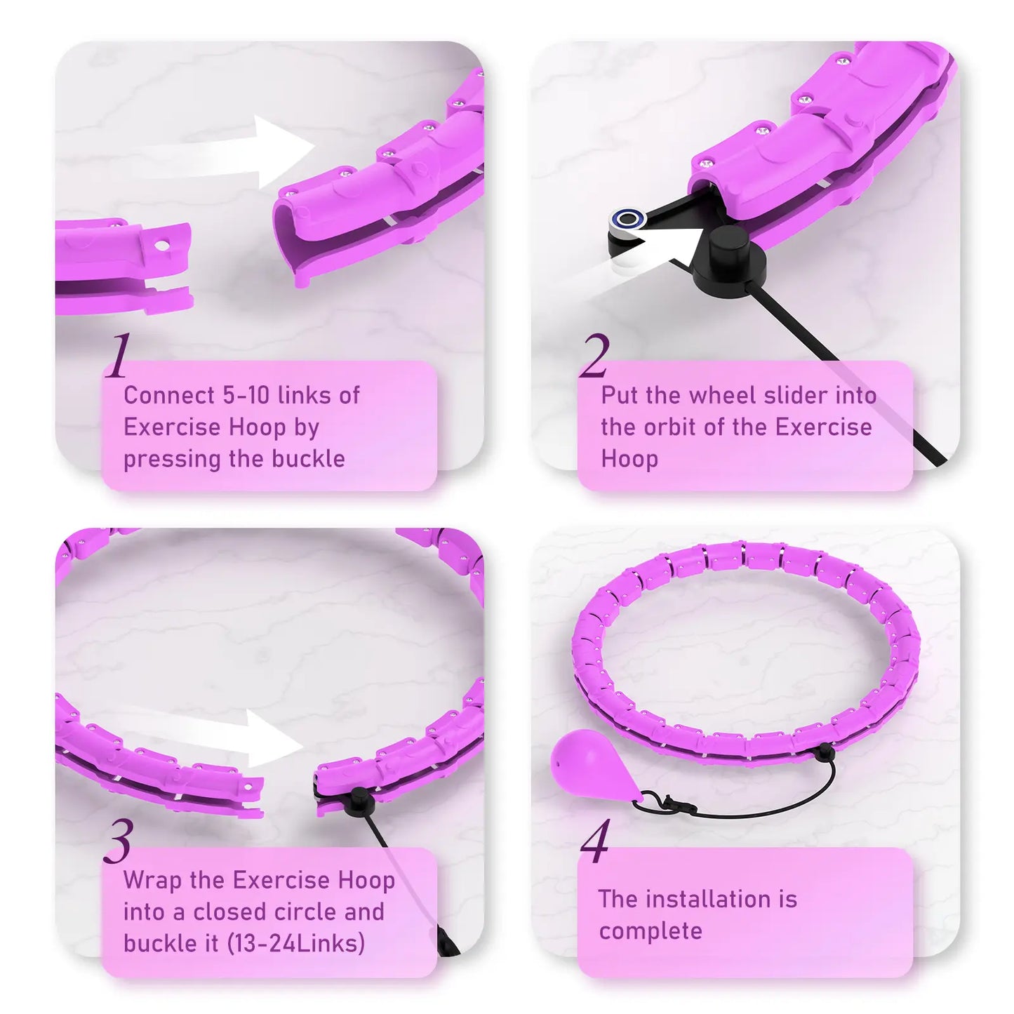 Weighted Fitness Hoop for Adults – 47" Adjustable Smart Weighted Hula Hoop with 24 Detachable Links & Auto-Spinning Ball